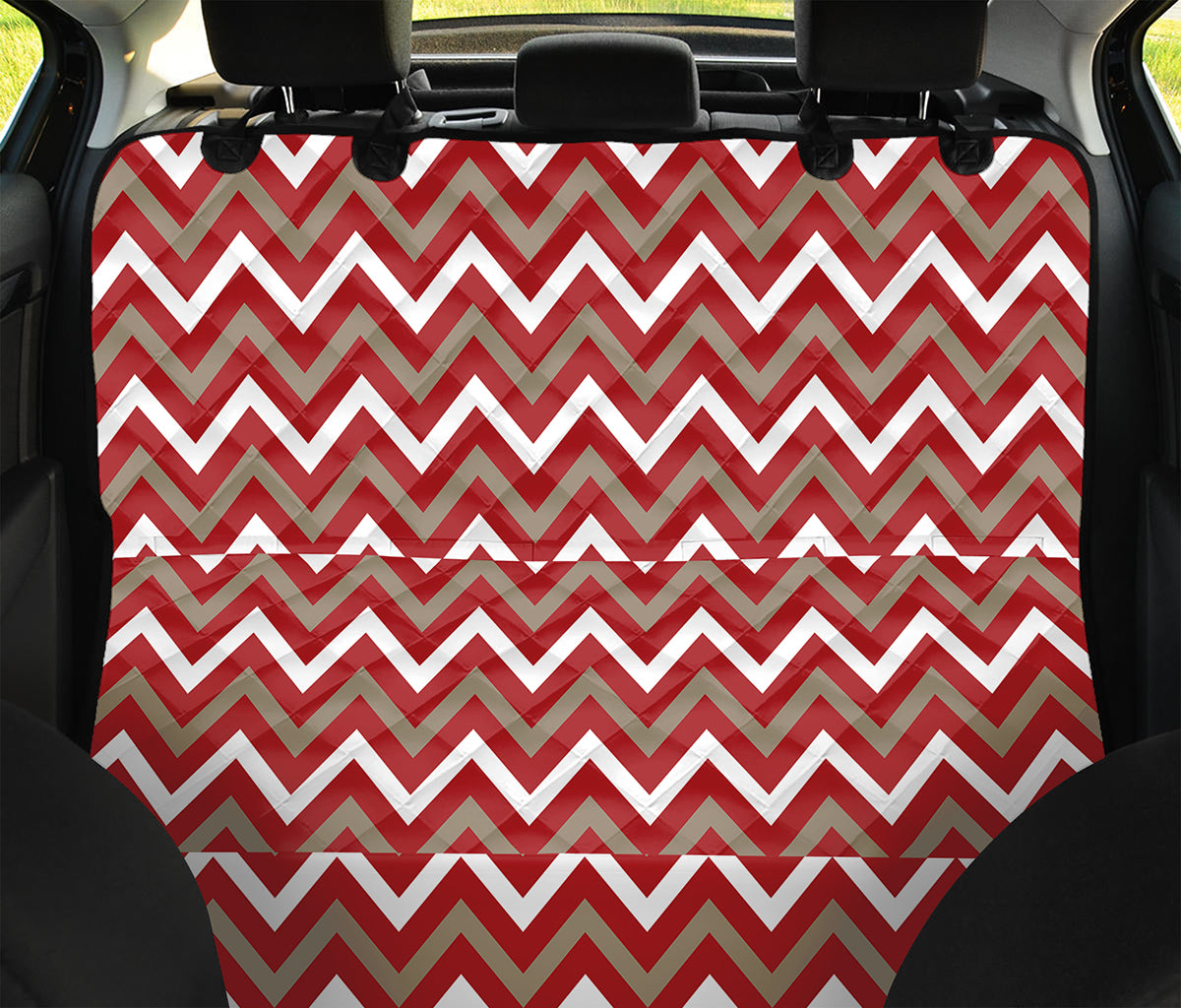 Red Beige And White Chevron Print Pet Car Back Seat Cover