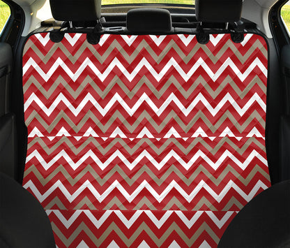 Red Beige And White Chevron Print Pet Car Back Seat Cover