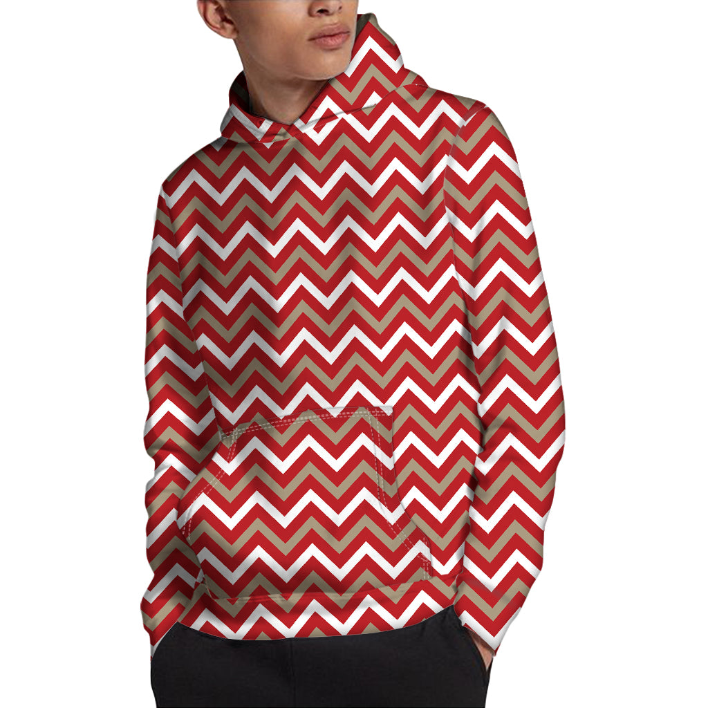 Red Beige And White Chevron Print Pullover Hoodie