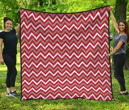 Red Beige And White Chevron Print Quilt