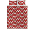 Red Beige And White Chevron Print Quilt Bed Set