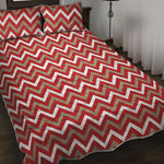 Red Beige And White Chevron Print Quilt Bed Set