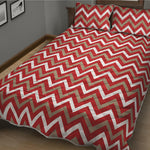 Red Beige And White Chevron Print Quilt Bed Set