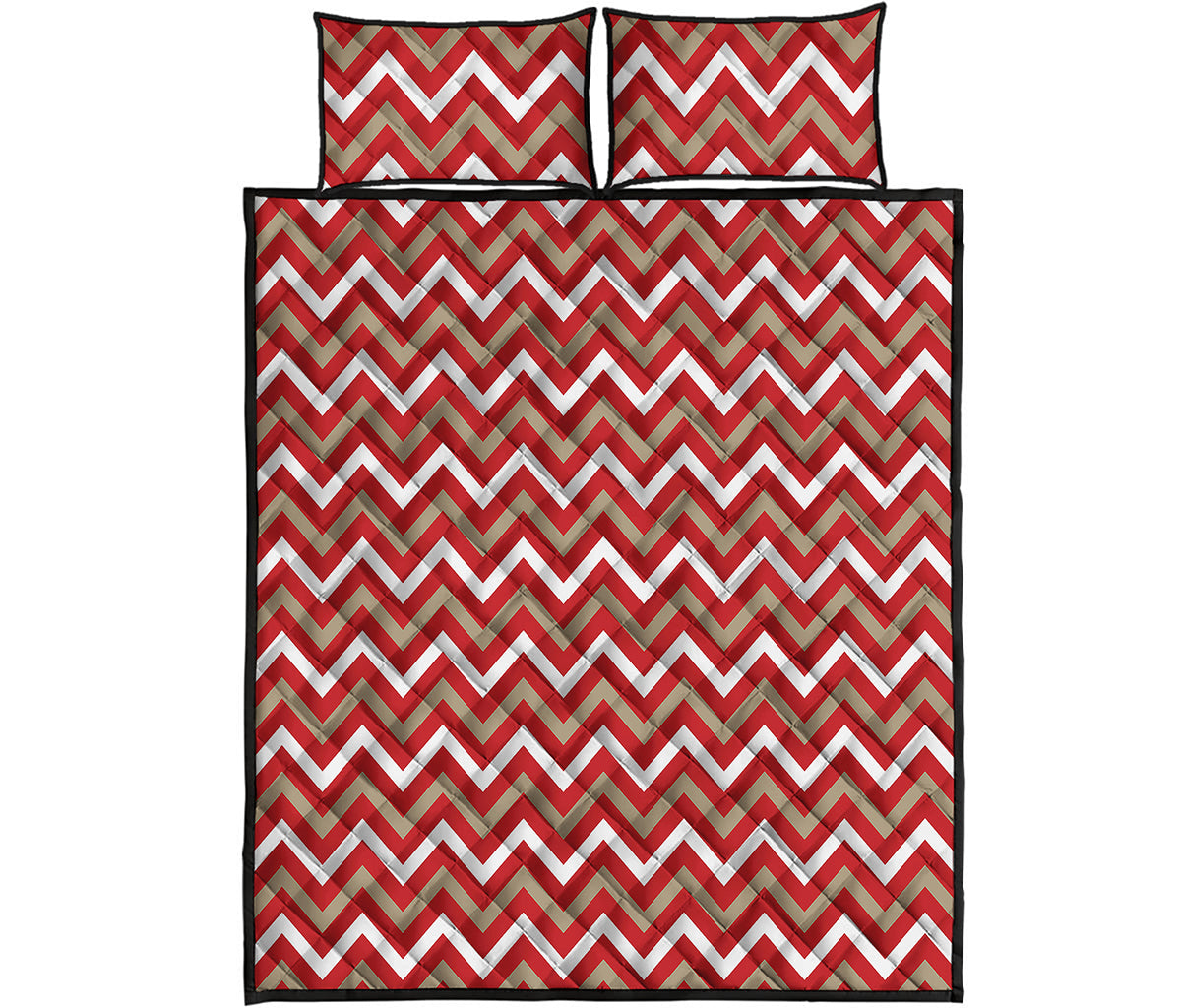 Red Beige And White Chevron Print Quilt Bed Set