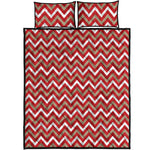 Red Beige And White Chevron Print Quilt Bed Set