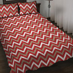 Red Beige And White Chevron Print Quilt Bed Set