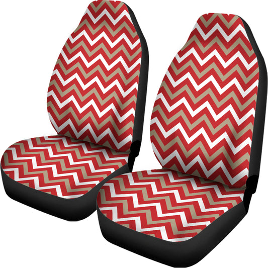Red Beige And White Chevron Print Universal Fit Car Seat Covers
