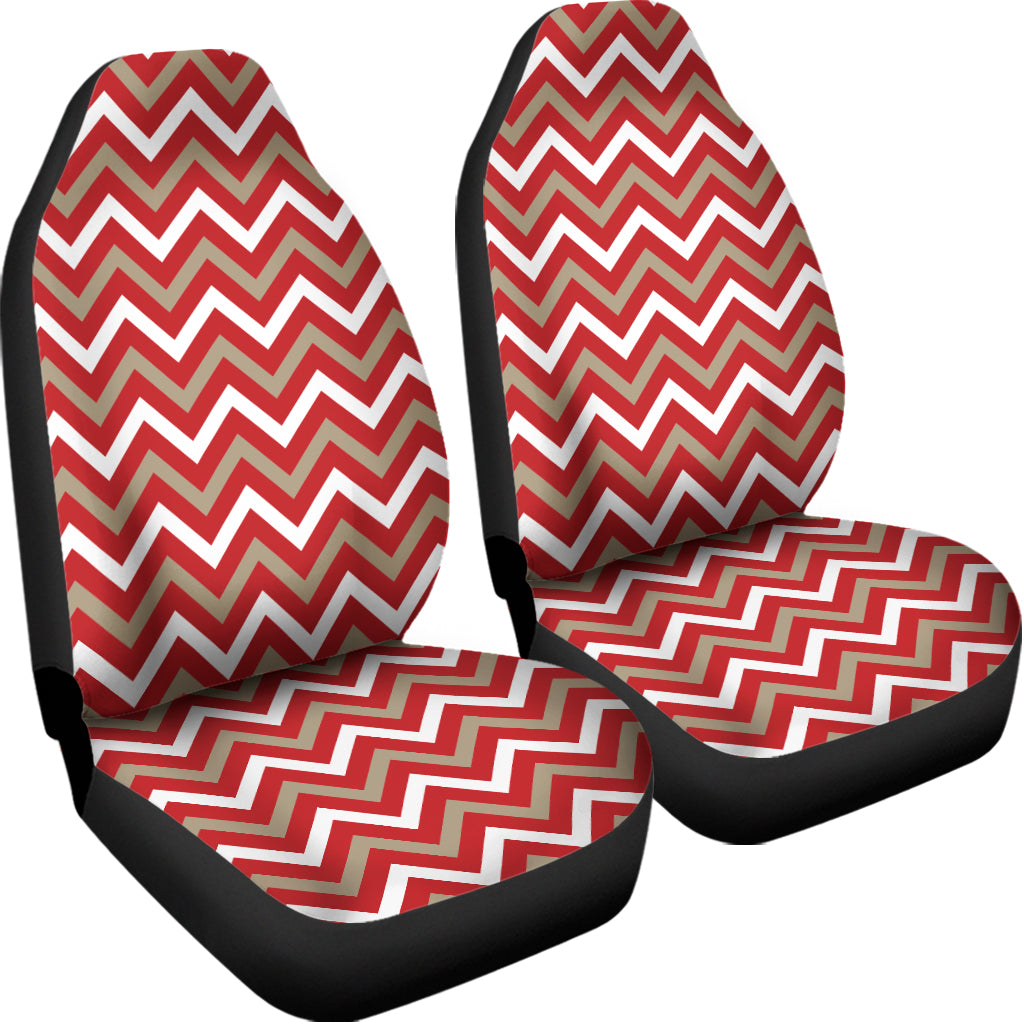 Red Beige And White Chevron Print Universal Fit Car Seat Covers