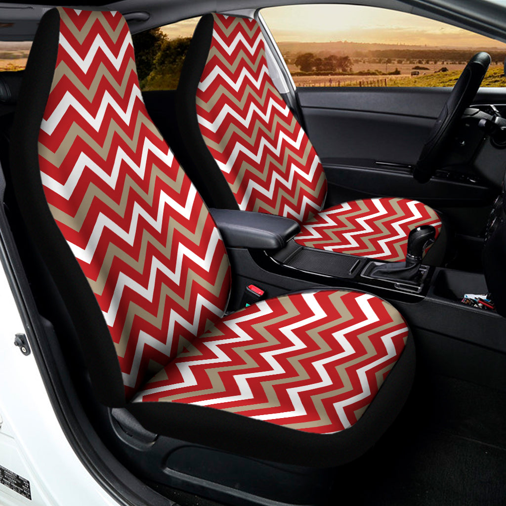 Red Beige And White Chevron Print Universal Fit Car Seat Covers