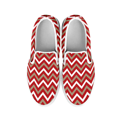 Red Beige And White Chevron Print White Slip On Shoes