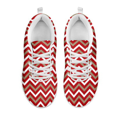 Red Beige And White Chevron Print White Sneakers