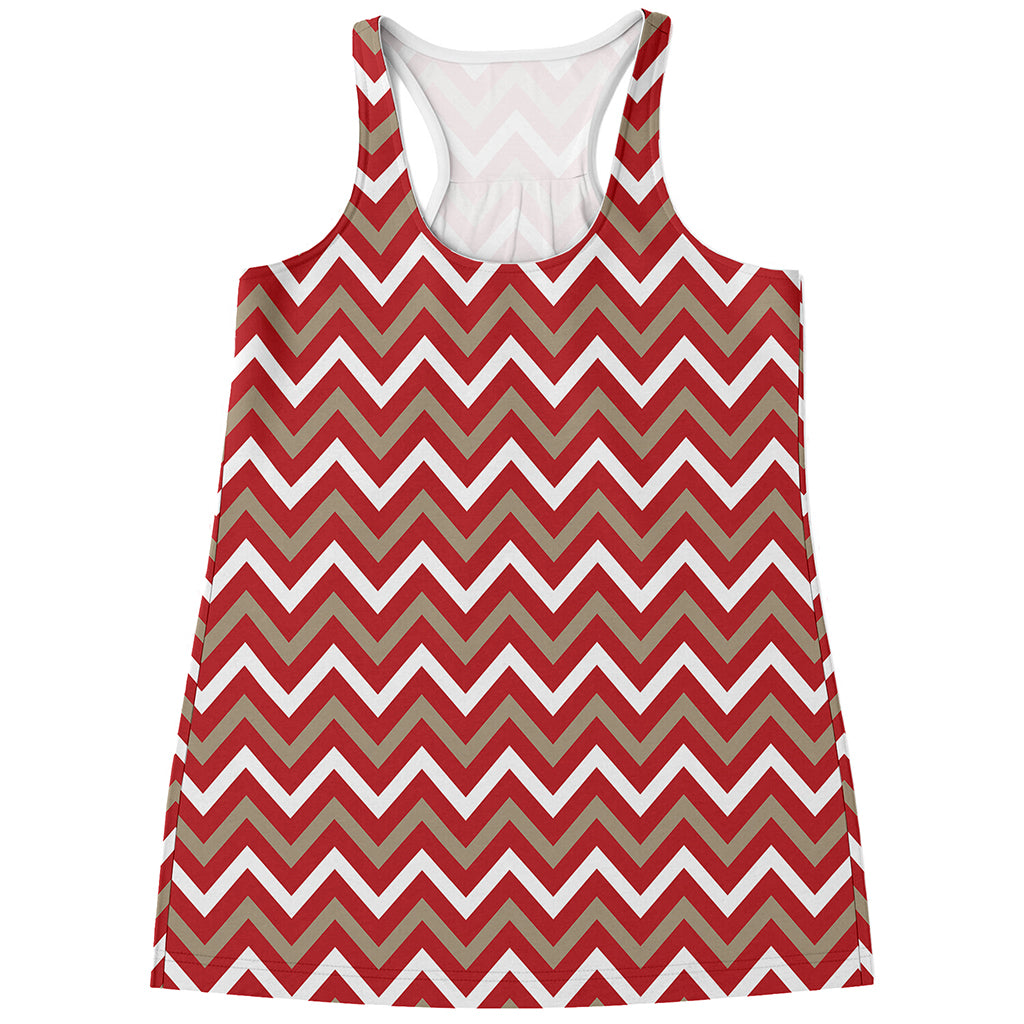 Red Beige And White Chevron Print Women's Racerback Tank Top