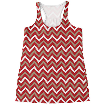 Red Beige And White Chevron Print Women's Racerback Tank Top