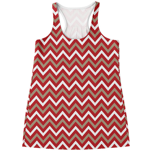 Red Beige And White Chevron Print Women's Racerback Tank Top