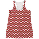 Red Beige And White Chevron Print Women's Racerback Tank Top