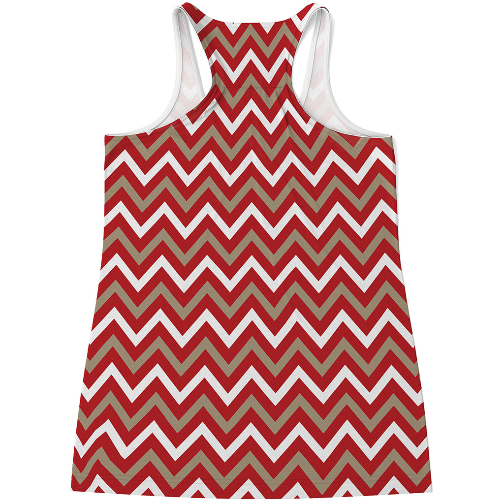 Red Beige And White Chevron Print Women's Racerback Tank Top