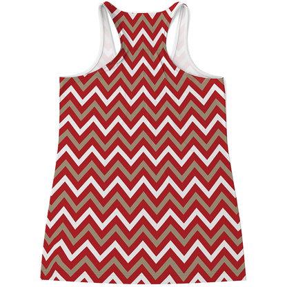 Red Beige And White Chevron Print Women's Racerback Tank Top
