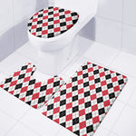 Red Black And White Argyle Pattern Print 3 Piece Bath Mat Set
