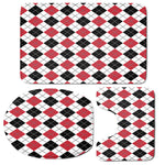 Red Black And White Argyle Pattern Print 3 Piece Bath Mat Set