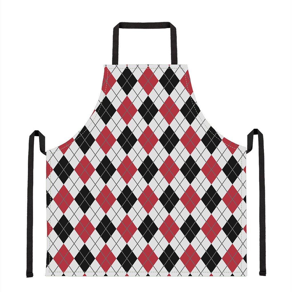 Red Black And White Argyle Pattern Print Apron