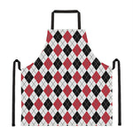 Red Black And White Argyle Pattern Print Apron