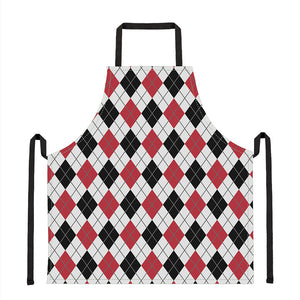 Red Black And White Argyle Pattern Print Apron