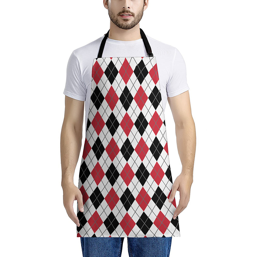 Red Black And White Argyle Pattern Print Apron