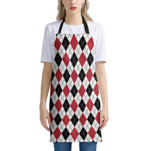 Red Black And White Argyle Pattern Print Apron