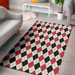 Red Black And White Argyle Pattern Print Area Rug