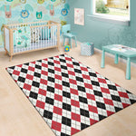 Red Black And White Argyle Pattern Print Area Rug