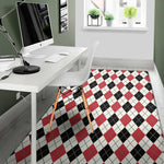 Red Black And White Argyle Pattern Print Area Rug