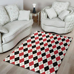 Red Black And White Argyle Pattern Print Area Rug