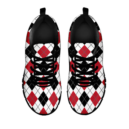Red Black And White Argyle Pattern Print Black Sneakers