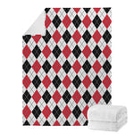 Red Black And White Argyle Pattern Print Blanket