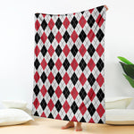 Red Black And White Argyle Pattern Print Blanket