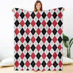 Red Black And White Argyle Pattern Print Blanket
