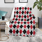 Red Black And White Argyle Pattern Print Blanket