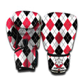 Red Black And White Argyle Pattern Print Boxing Gloves