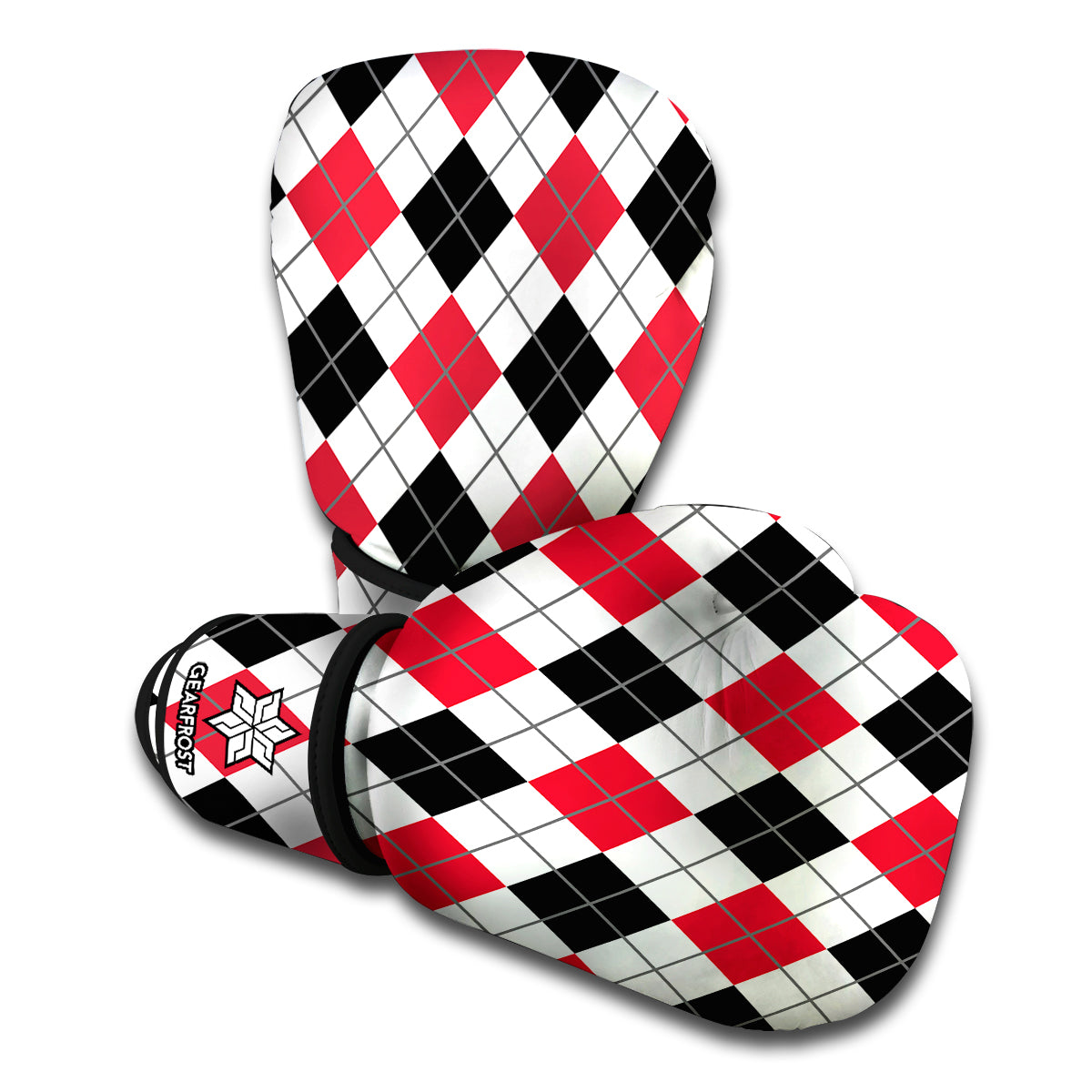Red Black And White Argyle Pattern Print Boxing Gloves