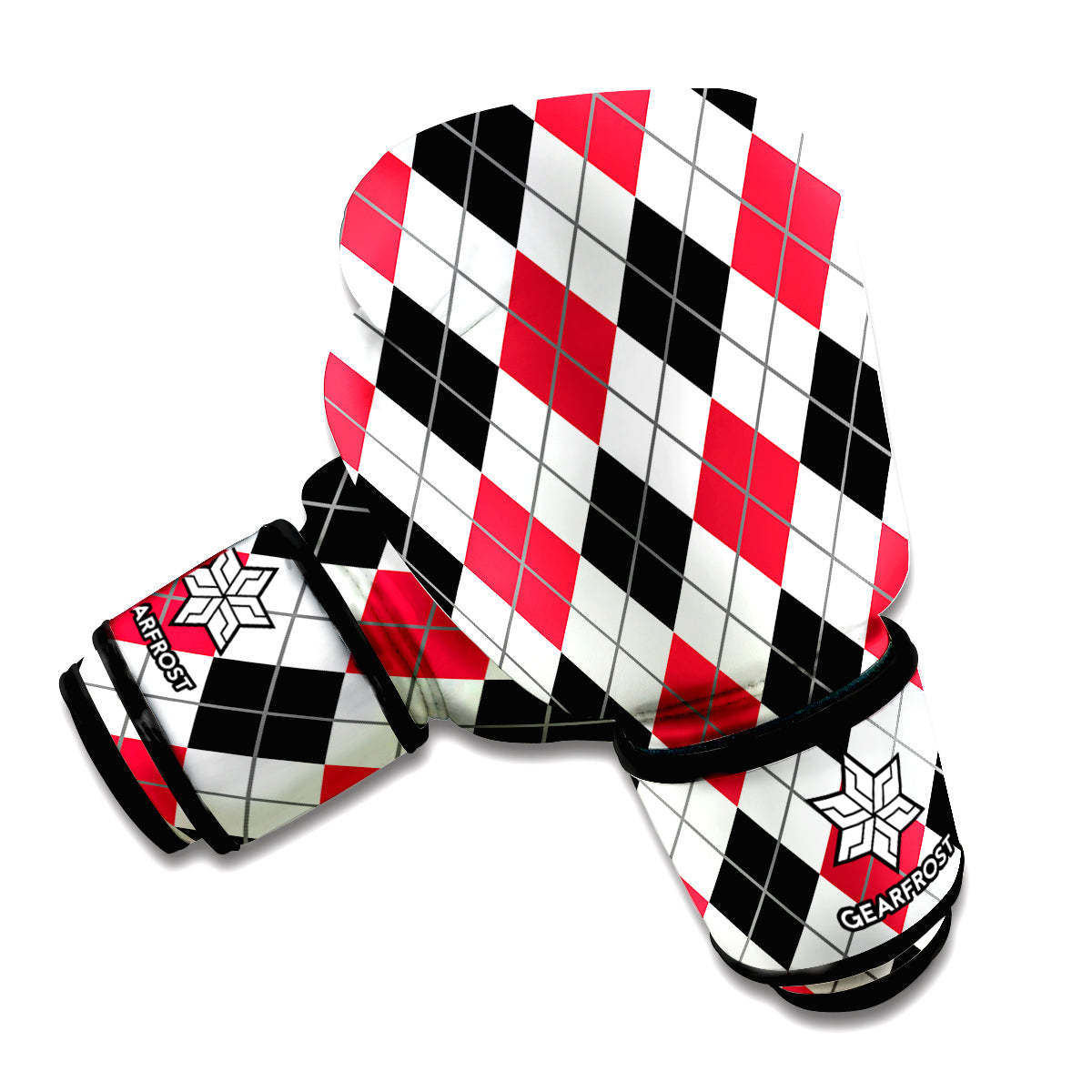 Red Black And White Argyle Pattern Print Boxing Gloves