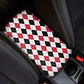 Red Black And White Argyle Pattern Print Car Center Console Cover
