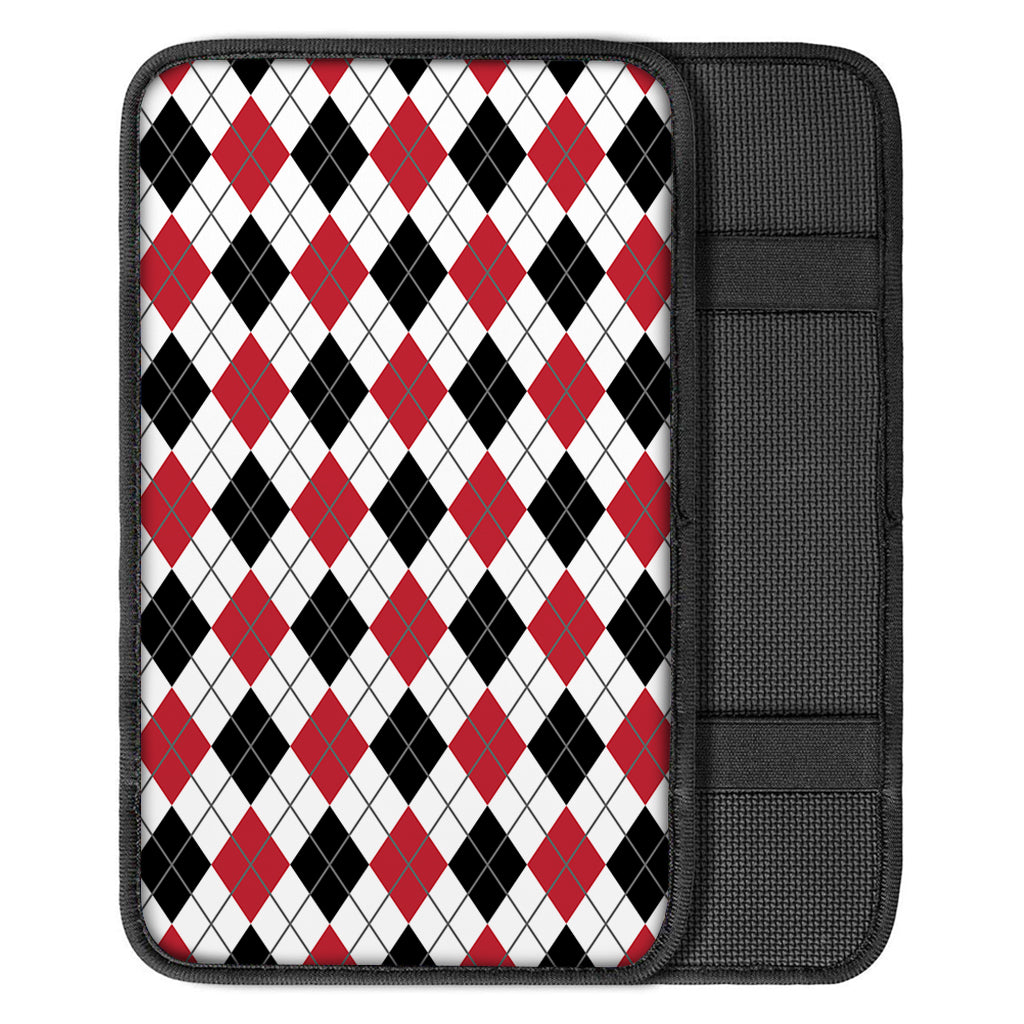 Red Black And White Argyle Pattern Print Car Center Console Cover