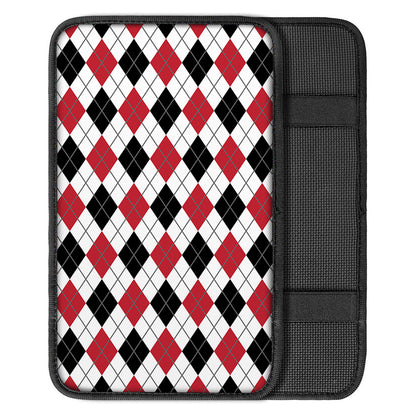 Red Black And White Argyle Pattern Print Car Center Console Cover