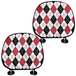 Red Black And White Argyle Pattern Print Car Headrest Covers
