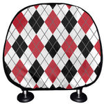 Red Black And White Argyle Pattern Print Car Headrest Covers