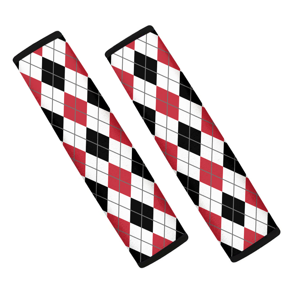 Red Black And White Argyle Pattern Print Car Seat Belt Covers
