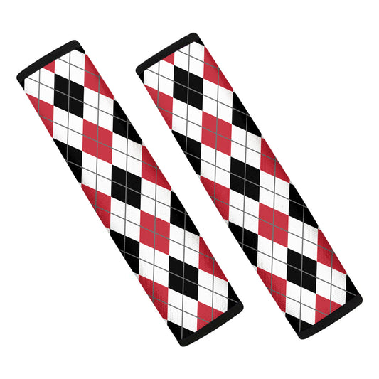 Red Black And White Argyle Pattern Print Car Seat Belt Covers