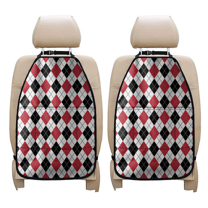 Red Black And White Argyle Pattern Print Car Seat Organizers