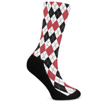 Red Black And White Argyle Pattern Print Crew Socks