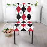 Red Black And White Argyle Pattern Print Dining Chair Slipcover